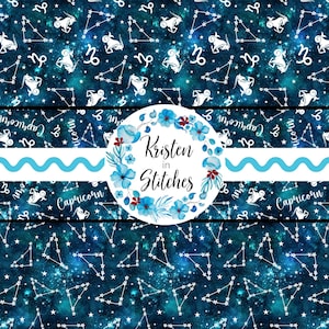 Naadloze bestanden Steenbok, 3 herhalende dierenriempatronen, Galaxy Digital Constellation Print, astrologische tekens, persoonlijk klein commercieel gebruik