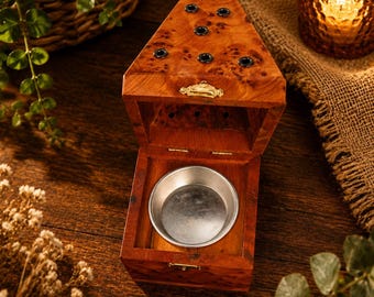 Hand Carved Thuya Wood Incense Burner, Moroccan Charcoal & Cone Incense Holder, Handmade Wooden Temple Burner, Aromatherapy Gift Decor