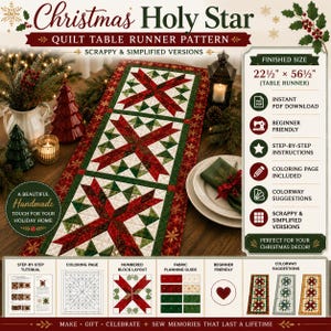 Tischläufer-Muster „Heiliger Stern“ (PDF), Quilt-Anleitung für Anfänger, Patchwork-Weihnachtsquilten (einfach und schnell)