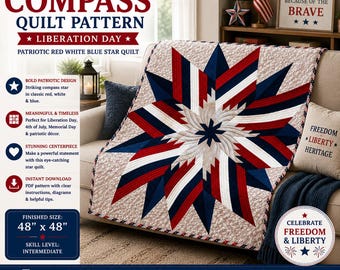 Quiltpatroon ijzergebonden kompas – Bevrijdingsdag - patriottische rood-wit-blauwe sterquilt pdf