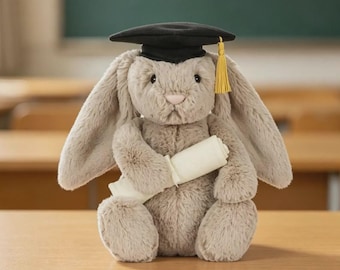 Jellycat Bashful Beiges Abitur Häschen Plüschtier - Weiches Kuscheltier mit Mütze & Diplom