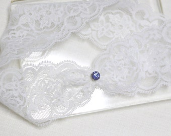 Sapphire  blue crystal garter, wedding garter, lace garter, bridal garter, sing garter