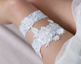 Blue lace garter set, wedding garter set, bridal garter set, lace garter set, bride garter set, garter set