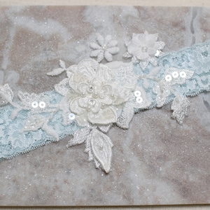 Something Blue Wedding Garter, Lace garter, Bridal Garter Belt, Beaded Lace Wedding Garter