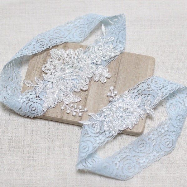 Something blue lace garter set, bridal blue garter set, wedding garter set, garter for wedding, bride garter set