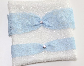 Blue lace garter set, Swarovski crystal garter set, wedding garter set, bridal garters, lace garter set, something blue