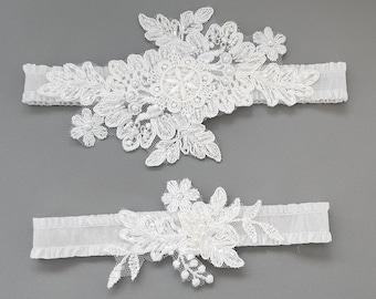 Lace garter set, beaded lace garter set, wedding garter set, bridal garter belt, garters for wedding