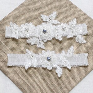 Blue crystal garter set, wedding garter set, blossom lace garter set, lace garter set, bridal garter set, garters for wedding