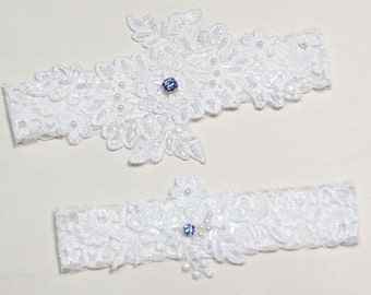 Something blue garter set, ivory lace garter set, lace garter set, wedding garter set, bridal garter set, garters for wedding