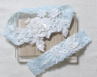 Something blue lace garter set, wedding garter set, bridal garter set, garter set, blue lace garter, wedding garter, blue garter set