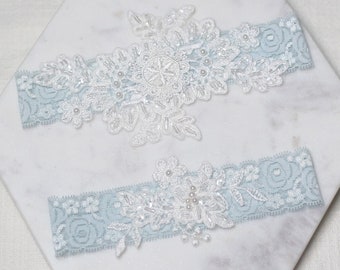 Lace garter set, blue lace garter set, wedding garter set, bridal garter belt, garter for wedding