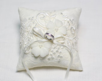 Floral Ivoey Lace Ring Pillow- Ivory Wedding Ceremony Ring Cushion