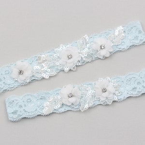 Blue garter set , Floral garter set, Lace garter set, Wedding garter set, Garters for wedding