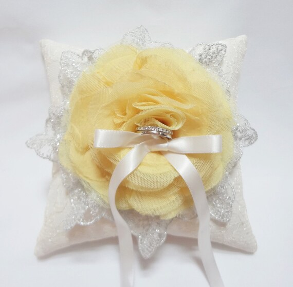 Wedding Ring Pillow Canary Yellow Ring Pillow Lace Ring Etsy