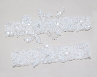 Wedding lace garter set, beaded lace garter set, bridal garter set, garter set, garter for wedding, ivory garter set