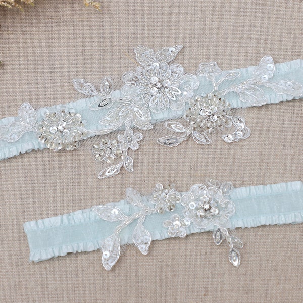 Silver lace garter set, bridal garter set, wedding garter set, garter set for wedding