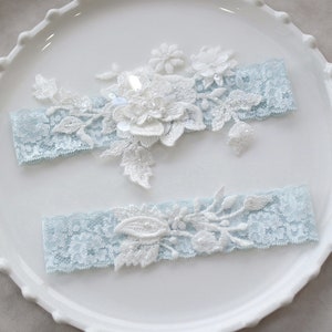 Something blue garter set, wedding garter set, lace garter set, lace wedding garter set image 2
