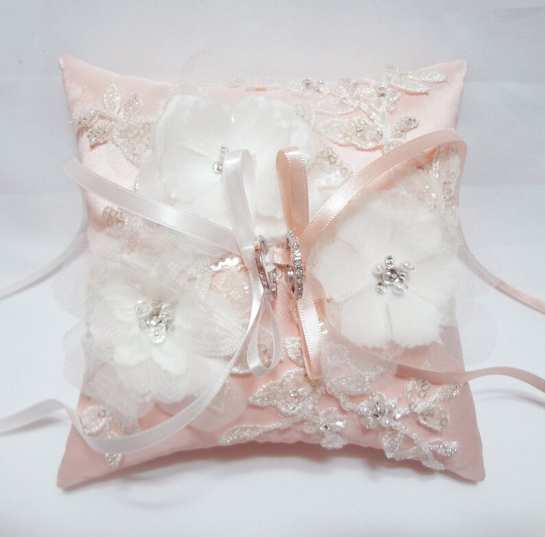 Wedding Ring Pillow Pink Satin Silk Ring Pillow Floral Ring Etsy