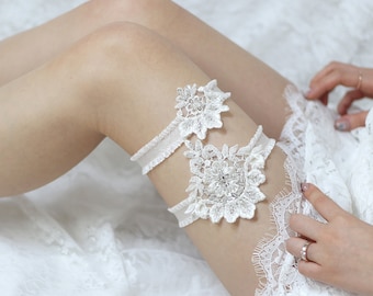 Lace garter set, wedding garter set, bridal garter set, wedding garter belt, bride garter set