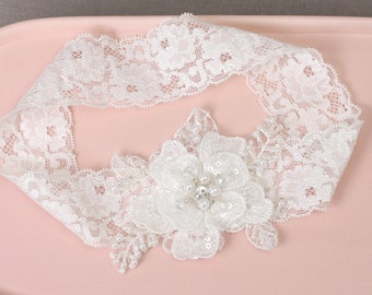 Ivory lace garter, wedding bridal garter, wedding garter belt, keepsake garter, lace garter for wedding