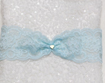 Blue garter, gold tiny heart charm garter, wedding garter, lace garter, bridal garter, lace keepsake garter, toss garter