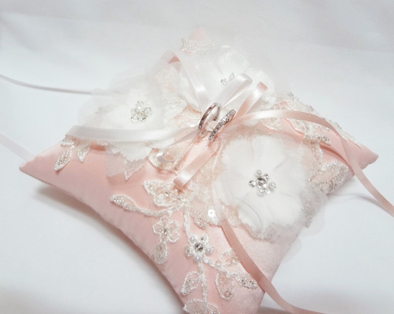 Wedding Ring Pillow Pink Satin Silk Ring Pillow Floral Ring Etsy