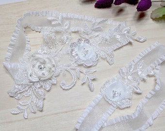 Wedding garter set, lace garter set, bridal garter set, garter set, ivory garters, wedding garter belt