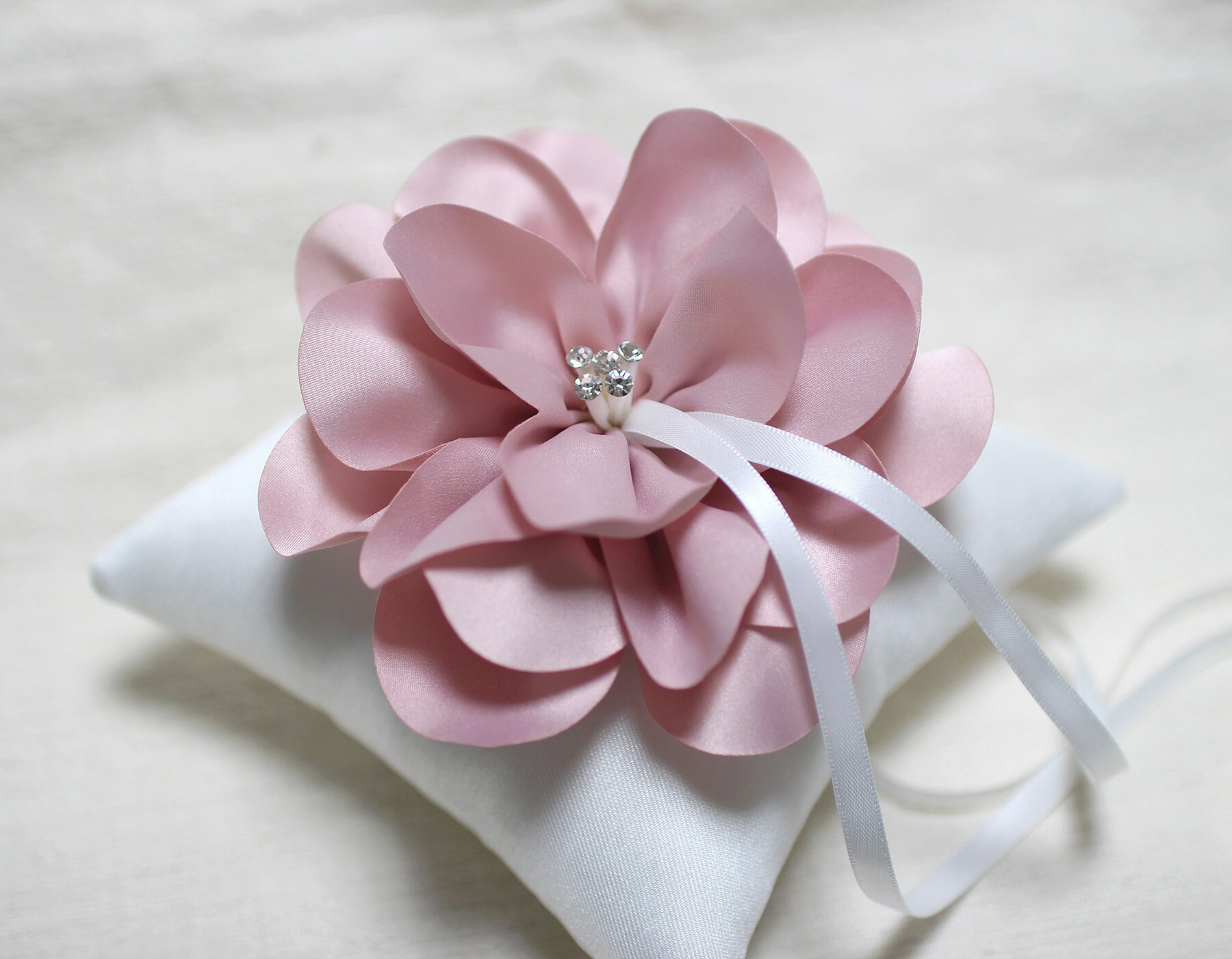 Pink satin flower ring pillow wedding ring bearer pillow Etsy