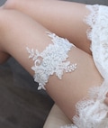 Blue Lace Wedding Garter- Beaded Embroidery Keepsake Single Garter product logo