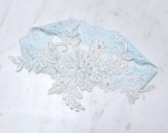 Lace garter, blue lace garter, wedding garter, bridal garter, keepsake garter, single garter, something blue wedding garter