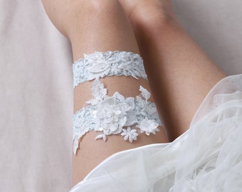 Blue lace garter set, Wedding garter set, Bridal garter set, Lace garter set, Bride garter set