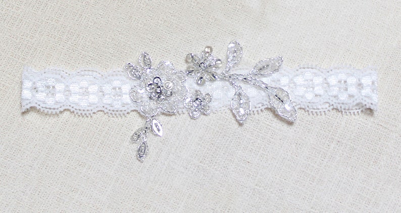 Silver beaded lace garter set, wedding garter set, bridal garter set, blue lace garters, wedding garter, sequin garters image 5