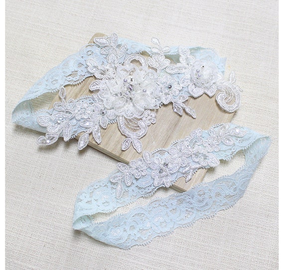 Lace blue garter set wedding garter set bridal garter set | Etsy