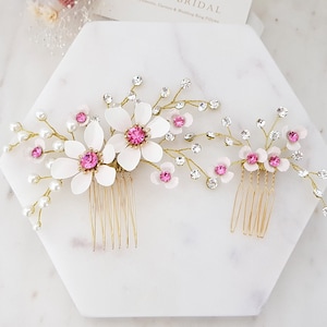 Pink hair comb, wedding headpiece, bridal headpiece, bridal hair comb, crystal hair comb