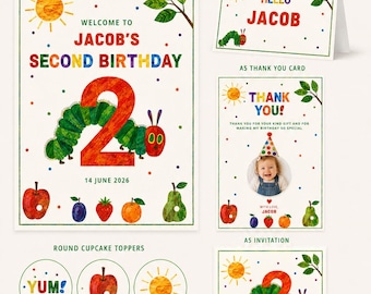 The Very Hungry Caterpillar Editable Invitation Bundle - 2nd Birthday (Digital Download)