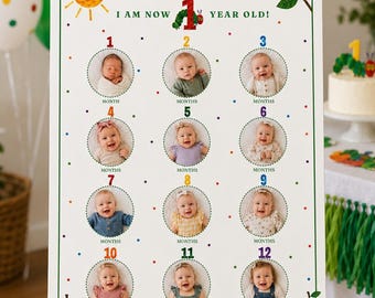 The Very Hungry Caterpillar First Birthday Monthly Milestone Photo Board (Digital Download)