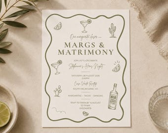 Margs & Matrimony Hens Party Invitation | Margaritas Green Theme Bachelorette Invite (Digital Download)