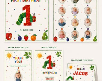 The Very Hungry Caterpillar Editable Invitation Bundle - 1st Birthday (Digital Download)