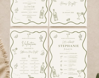 Margs & Matrimony Hens Party Invitation Template Bundle | Margaritas Green Theme Bachelorette Stationery (Digital Download)