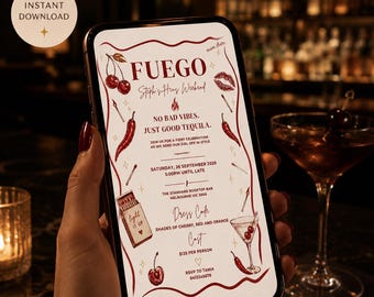 Fuego Hens Party Invitation | Red Hot Bachelorette Invite (Digital Download)