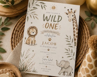 Wild One Editable Digital Invitation, First Birthday Invitation, Instant Download