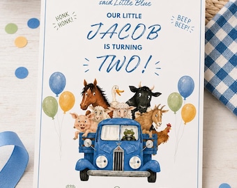 Little Blue Truck Editable Digital Invitation, Second Birthday Invitation, Instant Download