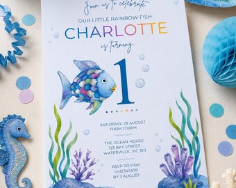 The Rainbow Fish, Under the Sea First Birthday Invitation (Digital Download)