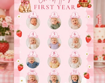 Berry First Birthday Monthly Milestone Photo Board (Digital Download)