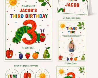 The Very Hungry Caterpillar Editable Invitation Bundle - 3rd Birthday (Digital Download)