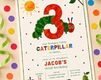The Very Hungry Caterpillar 3rd Birthday Invitation (Digital Download)