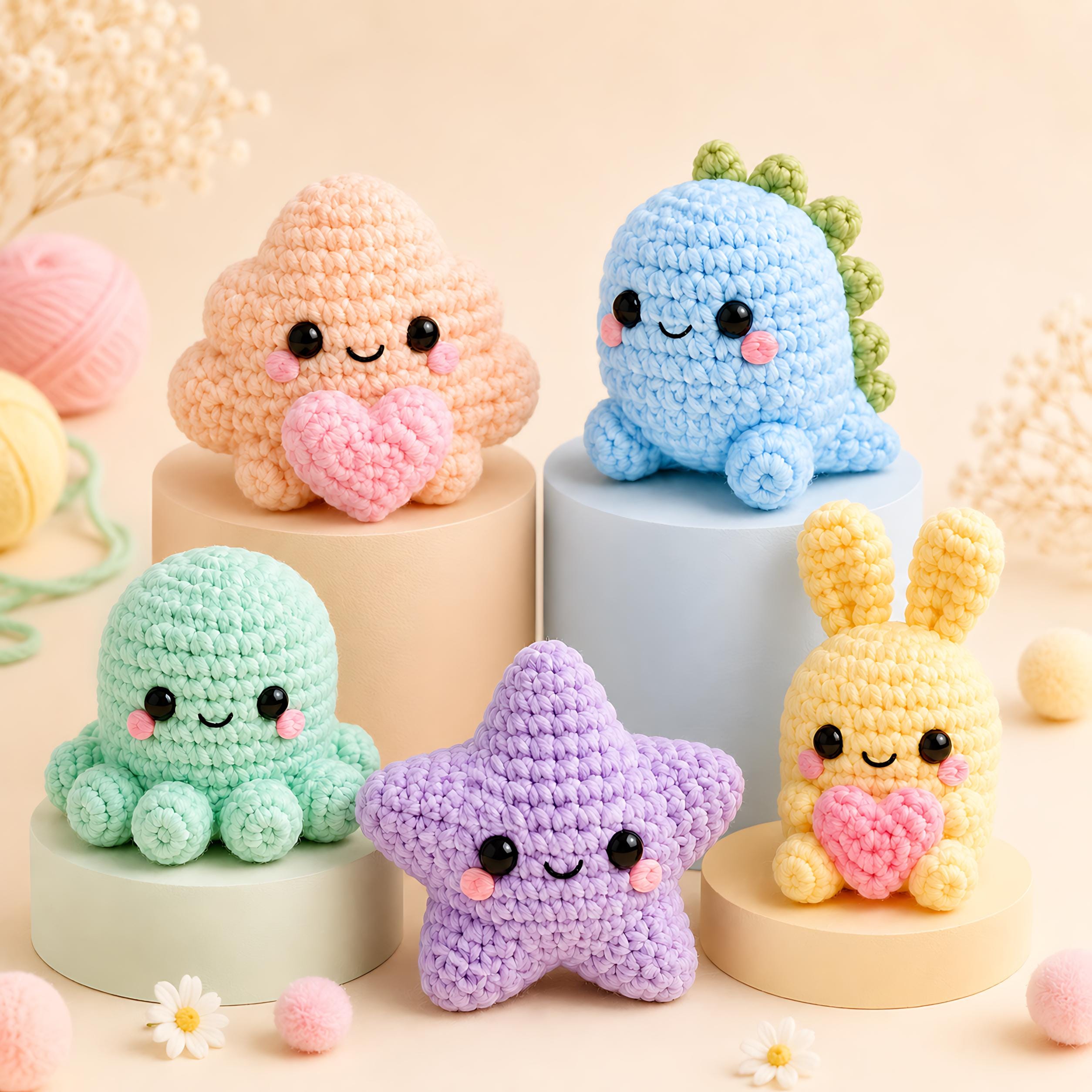 Emotional Support Plushies Crochet Pattern Bundle with Dino