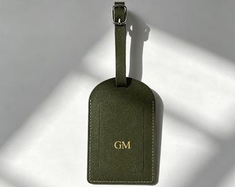 Verjaardagscadeau voor vriendin Gepersonaliseerde donkerolijfkleurige leren bagagelabel, op maat gemaakt eerste luxe reisaccessoire