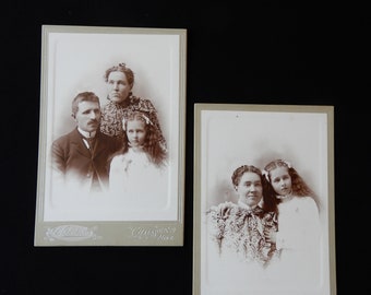 Immigrants to Hallock MN from Vermland, Sweden, believed to be Erik and Stina Haglund with daughter, on rigid cabinet cards, 4.25" X 6.5"