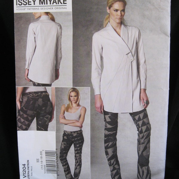 Size 14 - 20, Issey Miyake tunic top and pants, Vogue 1204, loose tunic with diagonal tucks, large collar, jean style slim pants, advanced